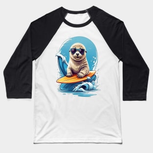 Surfing Baby Seal Baseball T-Shirt